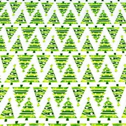 Baumwolle 100% Weihnachtsmuster Weihnachtsbäume in Reihen grün auf weißem Hintergrund  
