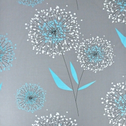 Baumwolle 100% Löwenzahn groß weiß-blau auf grauem Hintergrund  