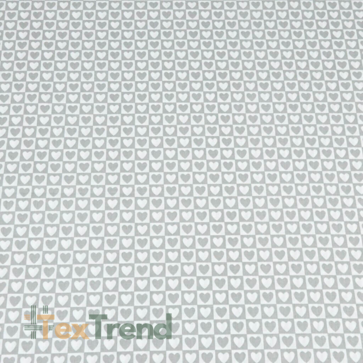 Baumwolle 100% Herzen MINI in weiß-grauen Quadraten  