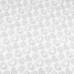 Baumwolle 100% MINI Herzen gemustert grau auf weißem Hintergrund  