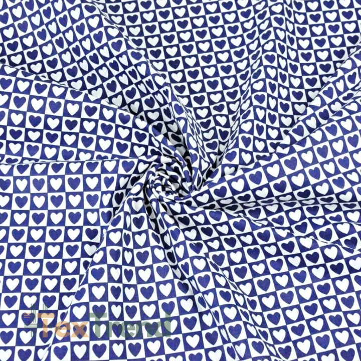 Baumwolle 100% Herzen MINI in weiß-navy Quadraten  