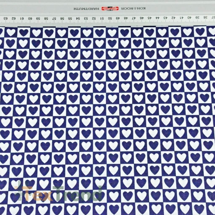 Baumwolle 100% Herzen MINI in weiß-navy Quadraten  