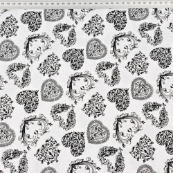 Baumwolle 100% MINI Herzen gemustert schwarz auf weißem Hintergrund  