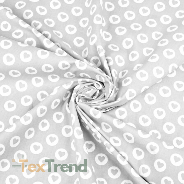 Baumwolle 100% MINI Herzen in Kreisen weiß auf grauem Hintergrund  