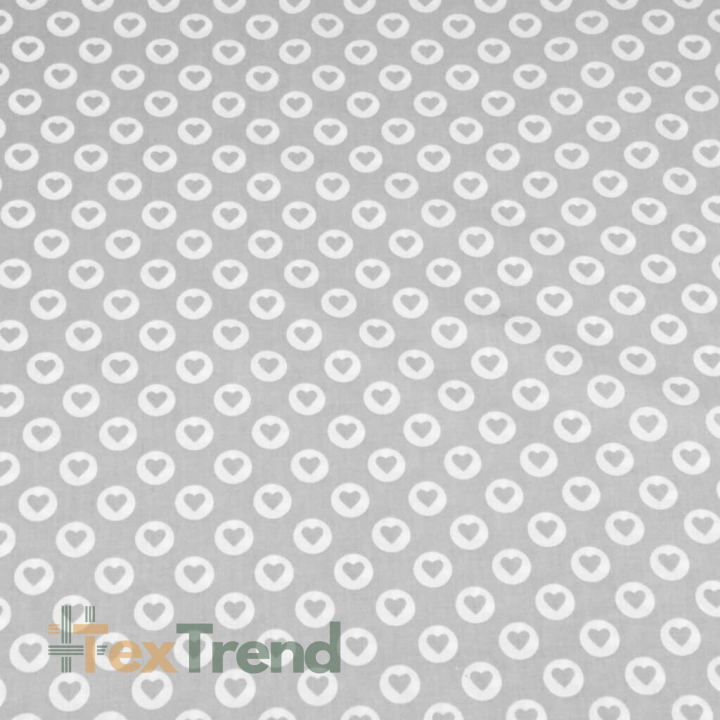 Baumwolle 100% MINI Herzen in Kreisen weiß auf grauem Hintergrund  