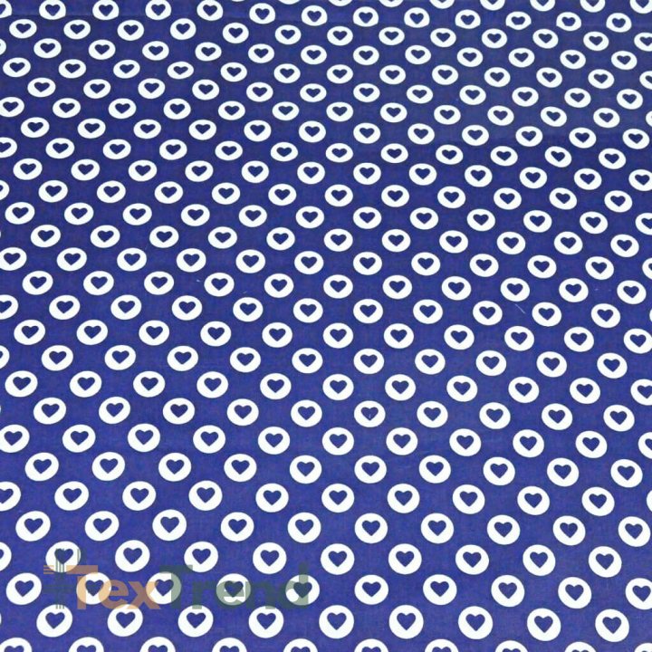 Baumwolle 100% MINI Herzen in Kreisen weiß auf dunkelblauem Hintergrund  