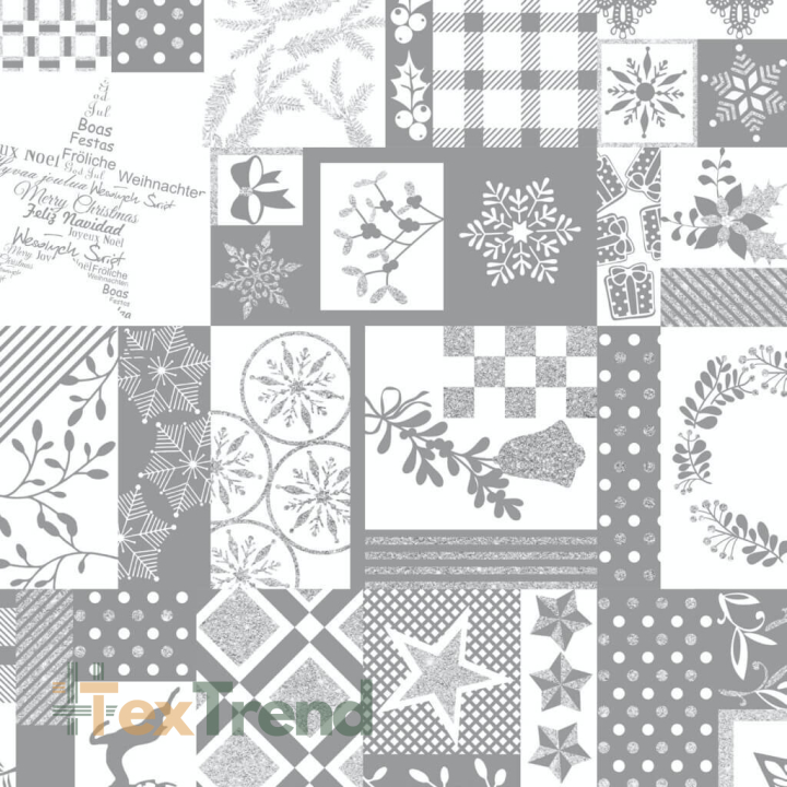 Dekostoff weiß-grauer silberner festlicher Patchwork