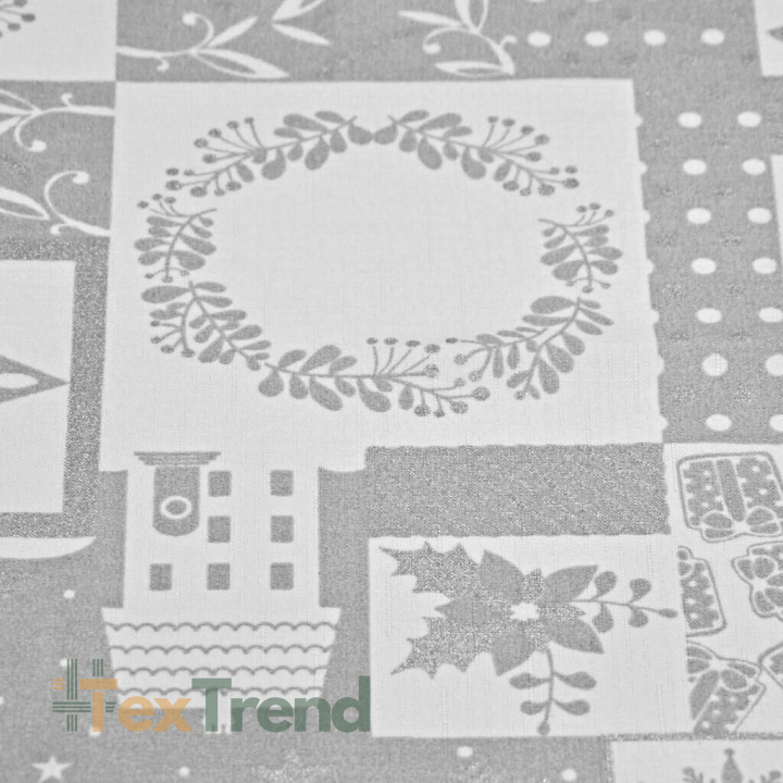 Dekostoff weiß-grauer silberner festlicher Patchwork