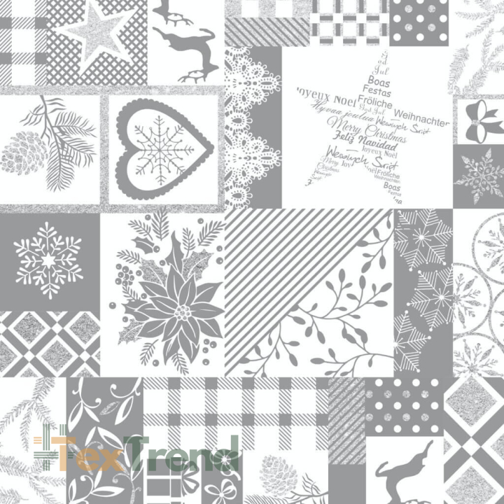 Dekostoff weiß-grauer silberner festlicher Patchwork