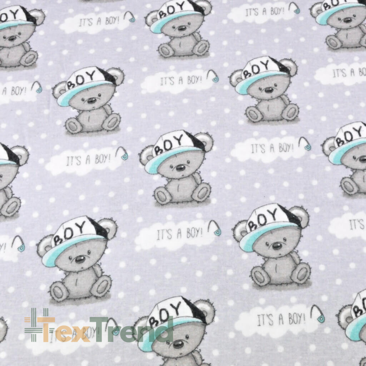 Flanell Bären Junge auf grauem Hintergrund  