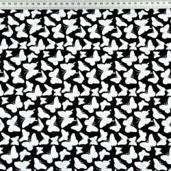 Baumwolle 100% MINI Schmetterlinge weiß auf schwarzem Hintergrund  