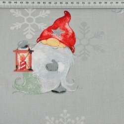 Baumwolle 100% Weihnachtsmuster Wichtel mit silbernen Schneeflocken auf grauem Hintergrund  