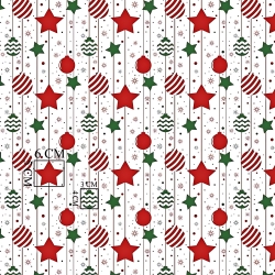 Baumwolle 100% Weihnachtsmuster Weihnachtsbaumkugeln und Sterne rot-grün  