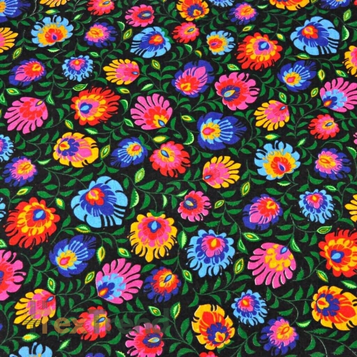 Flanell Łowicz-Muster auf schwarzem Hintergrund  