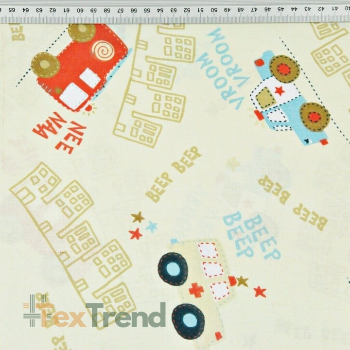 100% Baumwolle - Polizei und Feuerwehr auf beigem Hintergrund  