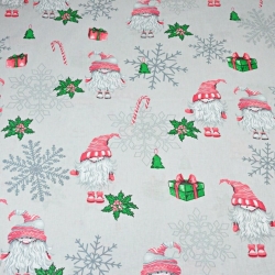 Baumwolle 100% Weihnachtsmuster Wichtel im Paar mit Schneeflocken auf grauem Hintergrund  