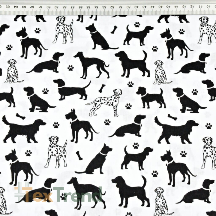 Baumwolle 100% Hunde schwarz auf weißem Hintergrund  