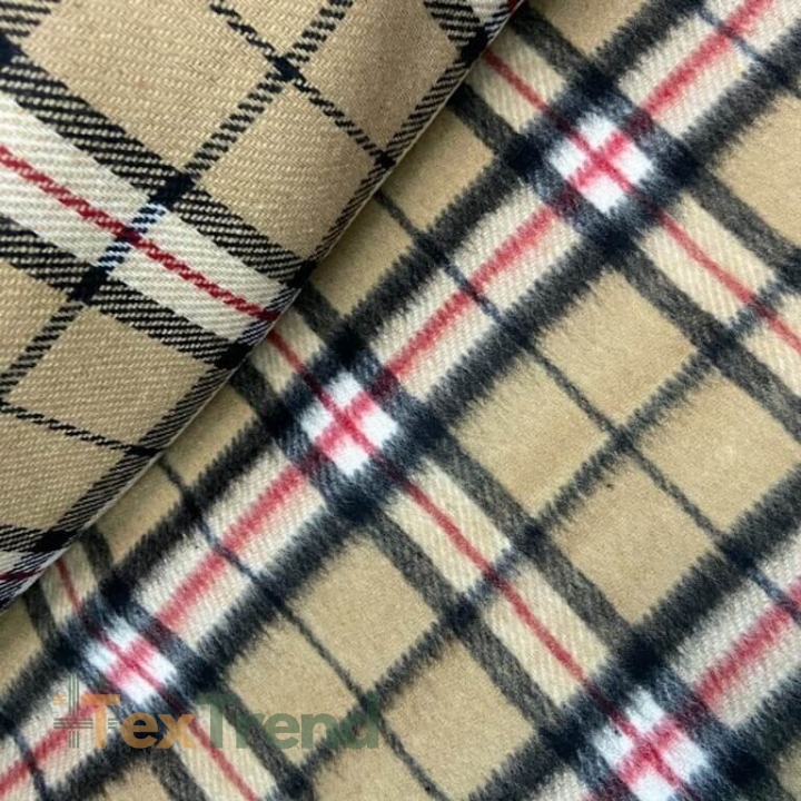 Kleidungsstoff kariert in beige, schwarz und rot  