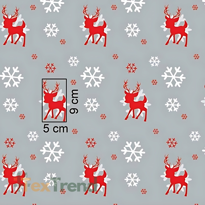 Baumwolle 100% Weihnachtsmuster Rentiere mit Schneeflocken auf grauem Hintergrund  