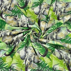 Baumwolle 100% Elefanten mit grünen Blättern auf weißem Hintergrund  