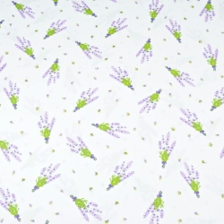 Baumwolle 100% Lavendelzweigblüten auf weißem Hintergrund  