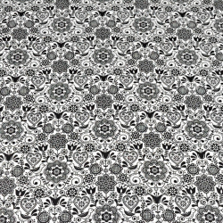 Baumwolle 100% bestickte Blumen mit Vogel schwarz auf weißem Hintergrund  