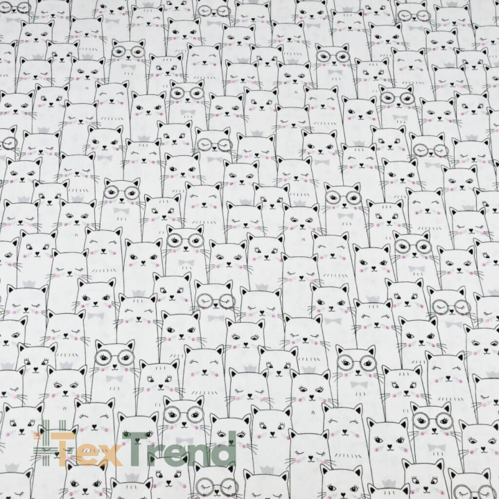 Baumwolle 100% Katzen im Kino schwarz-weiß  