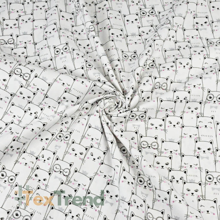 Baumwolle 100% Katzen im Kino schwarz-weiß  