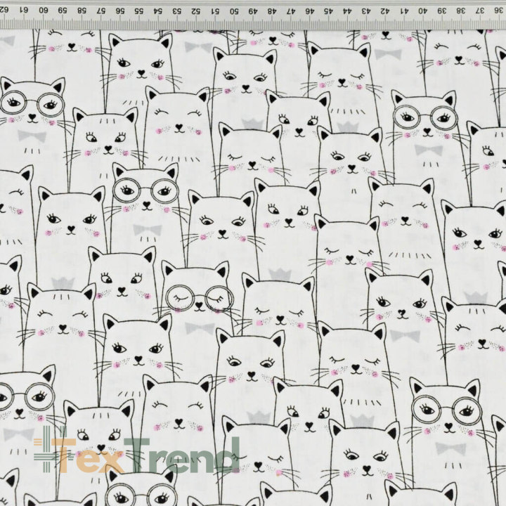 Baumwolle 100% Katzen im Kino schwarz-weiß  