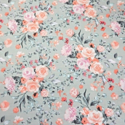 Baumwolle 100% Blumen Sträuße in lachsfarben auf grauem Hintergrund 220cm  