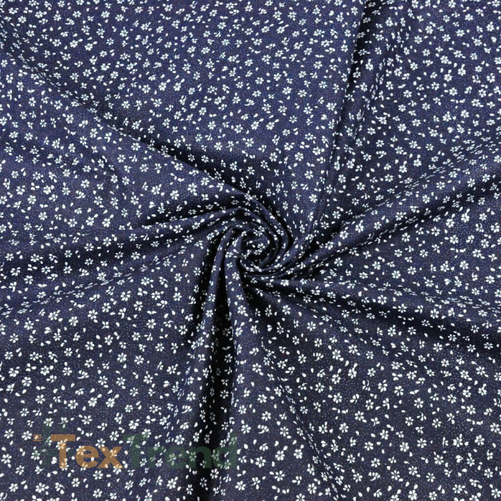 Baumwolle 100% Wiese MINI mit Punkten weiß auf navy Hintergrund  