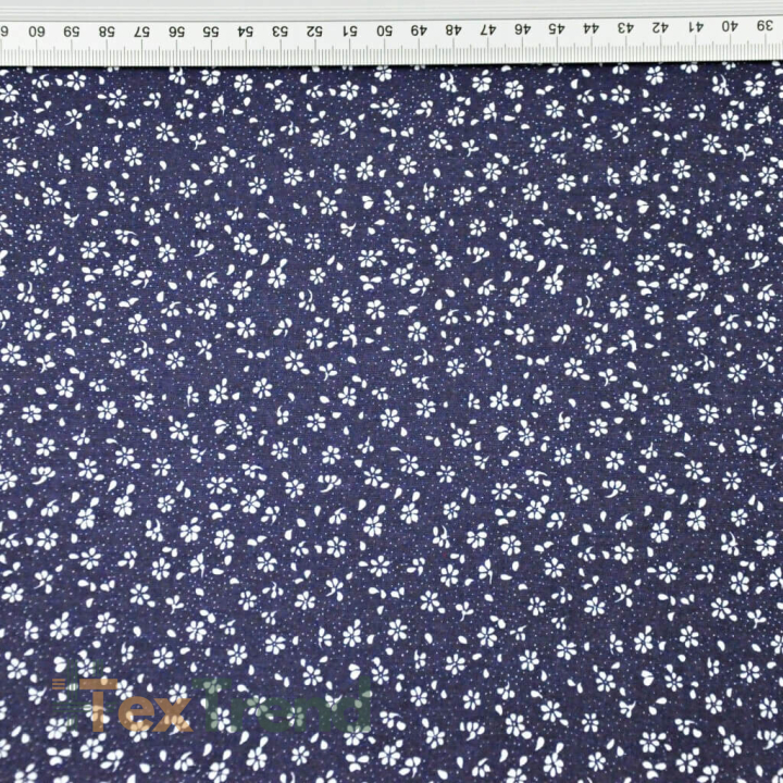 Baumwolle 100% Wiese MINI mit Punkten weiß auf navy Hintergrund  