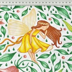 Baumwolle 100% Feen Calineczki auf weißem Hintergrund  