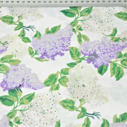 Baumwolle 100% Fliederblüten weiß-lila auf weißem Hintergrund - 220cm  