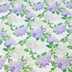 Baumwolle 100% Fliederblüten weiß-lila auf weißem Hintergrund - 220cm  