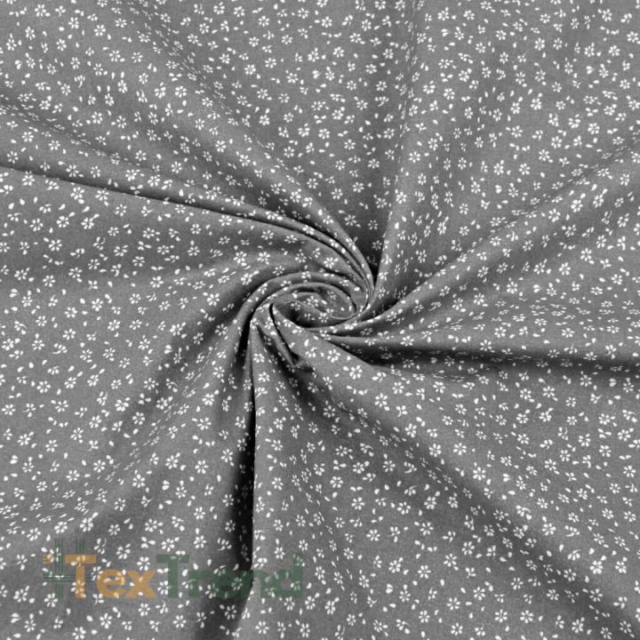 Baumwolle 100% Wiese MINI mit Punkten weiß auf grauem Hintergrund  