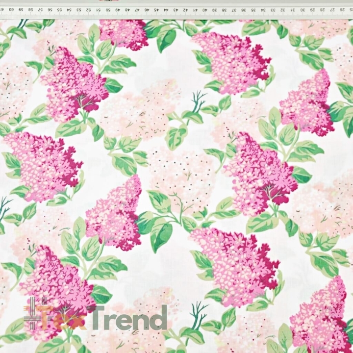 Baumwolle 100% Fliederblüten rosa-fuchsia auf weißem Hintergrund - 220cm  