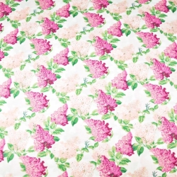 Baumwolle 100% Fliederblüten rosa-fuchsia auf weißem Hintergrund - 220cm  