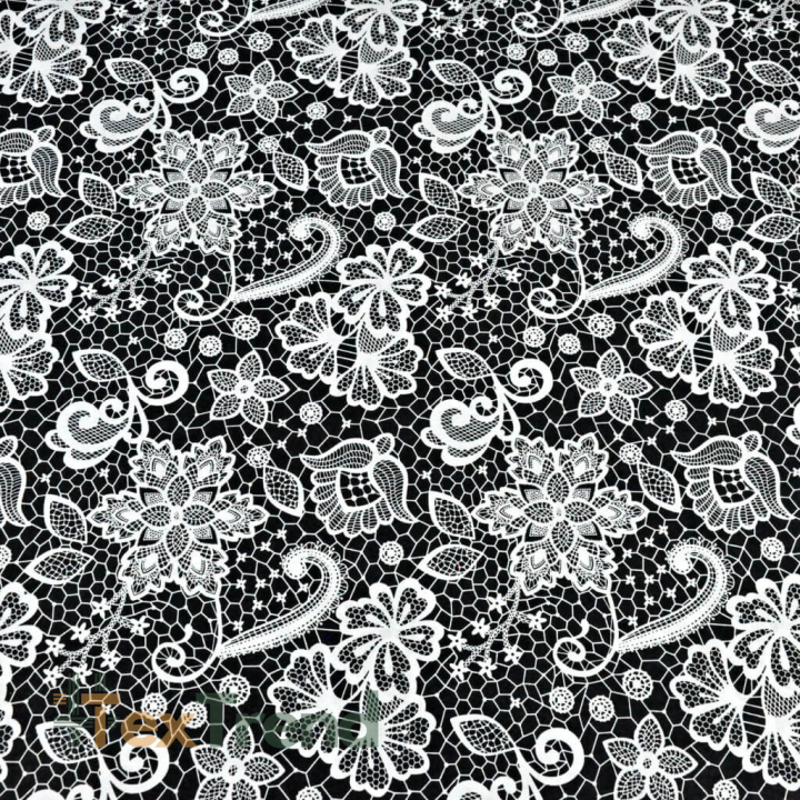 Baumwolle 100% weiße Spitze auf schwarzem Hintergrund  