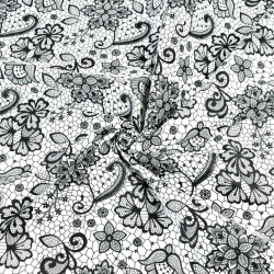 Baumwolle 100% schwarze Spitze auf weißem Hintergrund  