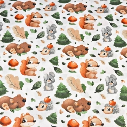 Baumwolle 100% Tiere im Herbstwald auf weißem Hintergrund  
