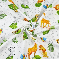 Baumwolle 100% afrikanische Tiere mit grünen Blättern auf weißem Hintergrund - PREMIUM  