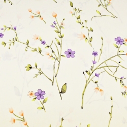 Baumwolle 100% Blumen an Zweigen lila-lachsfarben auf vanillefarbenem Hintergrund 220cm  