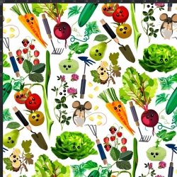 Jersey Stoff Digitaldruck Gemüse auf dem Markt auf weißem Hintergrund  