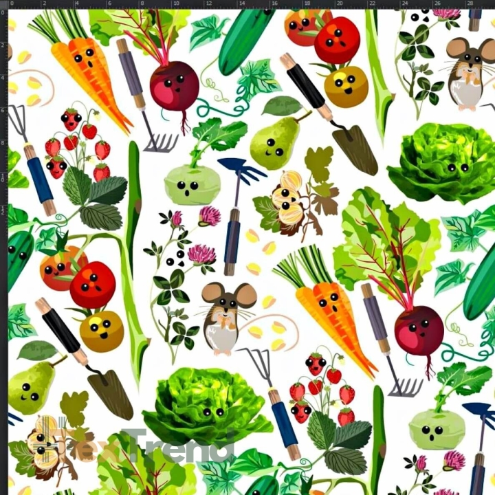 Jersey Stoff Digitaldruck Gemüse auf dem Markt auf weißem Hintergrund  