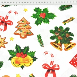 Baumwolle 100% Weihnachtsmuster mit Keksen auf weißem Hintergrund  