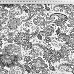 Baumwolle 100% türkische Blumen grau auf weißem Hintergrund  