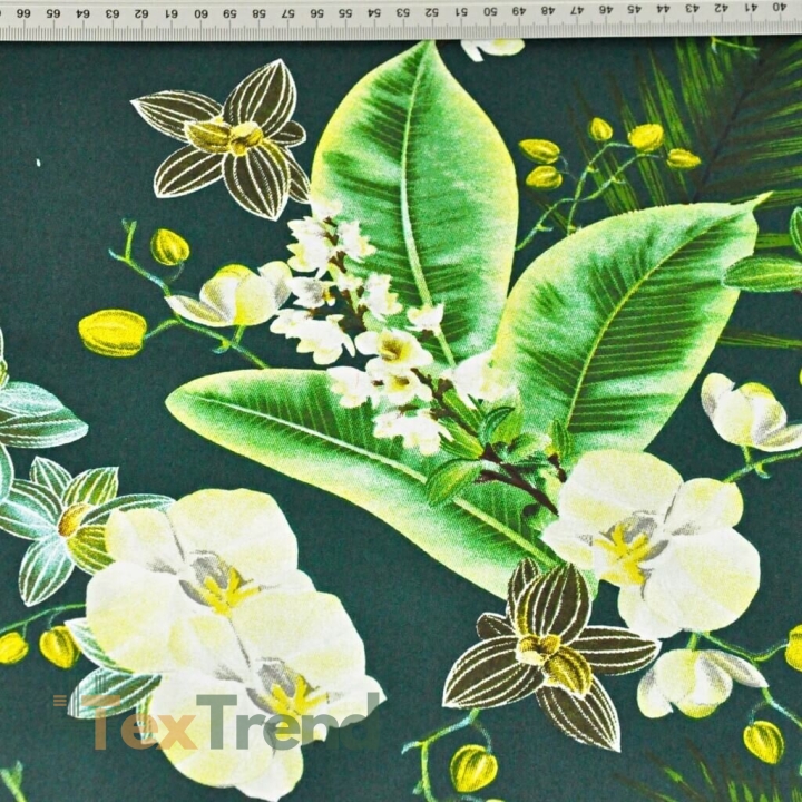 Baumwolle 100% Orchidee auf dunkelgrünem Hintergrund 220cm  