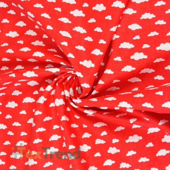 Baumwolle 100% Wolken MINI weiß auf rotem Hintergrund  