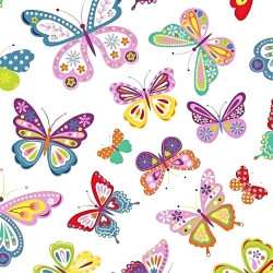 Baumwolle 100% bunte Schmetterlinge auf weißem Hintergrund  